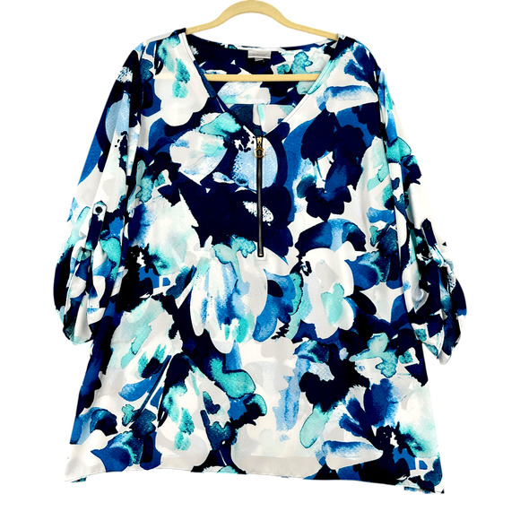 Avenue Floral Pattern Quarter Button Sleeves Zipper Detail‎ Tunic Blouse 22/24 - Picture 1 of 9
